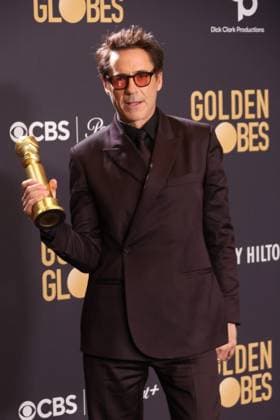 January 7, 2024, Beverly Hills, CA, USA: Robert Downey Jr., winner of the Best Performance by a Male Actor in a Supporting Role in any Motion Picture award for Oppenheimer, poses in the press room during the 81st Annual Golden Globe Awards at The Beverly Hilton on January 07, 2024 in Beverly Hills, California. Beverly Hills USA - ZUMAs181 20240107_zea_s181_407 Copyright: xCraSHx