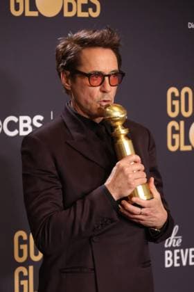 January 7, 2024, Beverly Hills, CA, USA: Robert Downey Jr., winner of the Best Performance by a Male Actor in a Supporting Role in any Motion Picture award for Oppenheimer, poses in the press room during the 81st Annual Golden Globe Awards at The Beverly Hilton on January 07, 2024 in Beverly Hills, California. Beverly Hills USA - ZUMAs181 20240107_zea_s181_411 Copyright: xCraSHx