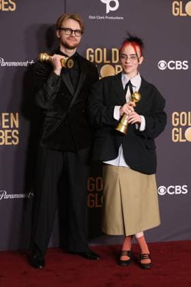 January 7, 2024, Beverly Hills, CA, USA: Billie Eilish, winners of the Best Original Song - Motion Picture award for What Was I Made For? pose in the press room during the 81st Annual Golden Globe Awards at The Beverly Hilton on January 07, 2024 in Beverly Hills, California. Beverly Hills USA - ZUMAs181 20240107_zea_s181_422 Copyright: xCraSHx