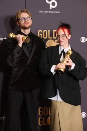 January 7, 2024, Beverly Hills, CA, USA: Billie Eilish, winners of the Best Original Song - Motion Picture award for What Was I Made For? pose in the press room during the 81st Annual Golden Globe Awards at The Beverly Hilton on January 07, 2024 in Beverly Hills, California. Beverly Hills USA - ZUMAs181 20240107_zea_s181_423 Copyright: xCraSHx