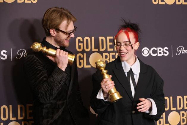 January 7, 2024, Beverly Hills, CA, USA: Billie Eilish, winners of the Best Original Song - Motion Picture award for What Was I Made For? pose in the press room during the 81st Annual Golden Globe Awards at The Beverly Hilton on January 07, 2024 in Beverly Hills, California. Beverly Hills USA - ZUMAs181 20240107_zea_s181_428 Copyright: xCraSHx