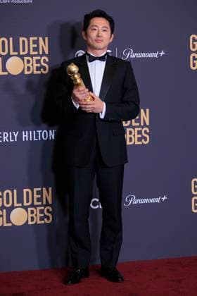 January 7, 2024, Beverly Hills, California, USA: Steven Yeun in the press room of the 81st Annual Golden Globe Awards on Sunday January 7, 2024 at the The Beverly Hilton Hotel in Beverly Hills, California. ARIANA RUIZ PI Beverly Hills USA - ZUMAp124 20240107_zaa_p124_138 Copyright: xArianaxRuizx