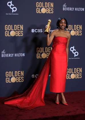 January 7, 2024, Beverly Hills, California, USA: Ayo Edebiri in the press room of the 81st Annual Golden Globe Awards on Sunday January 7, 2024 at The Beverly Hilton Hotel in Beverly Hills, California. ARIANA RUIZ PI Beverly Hills USA - ZUMAp124 20240107_zaa_p124_145 Copyright: xArianaxRuizx
