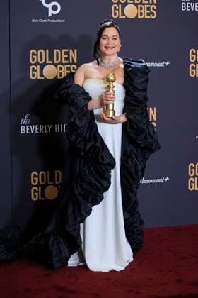 January 7, 2024, Beverly Hills, California, USA: Lily Gladstone in the press room of the 81st Annual Golden Globe Awards on Sunday January 7, 2024 at The Beverly Hilton Hotel in Beverly Hills, California. ARIANA RUIZ PI Beverly Hills USA - ZUMAp124 20240107_zaa_p124_163 Copyright: xArianaxRuizx