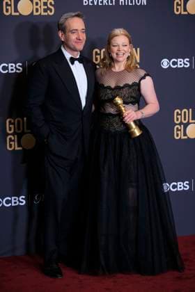 January 7, 2024, Beverly Hills, California, USA: Matthew Macfadyen and Sarah Snook in the press room of the 81st Annual Golden Globe Awards on Sunday January 7, 2024 at The Beverly Hilton Hotel in Beverly Hills, California. ARIANA RUIZ PI Beverly Hills USA - ZUMAp124 20240107_zaa_p124_175 Copyright: xArianaxRuizx