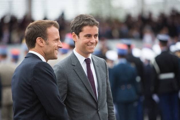 Reshuffle: Attal Could Be Named Prime Minister File photo - French president Emmanuel Macron and Minister of State, attached to the Minister of National Education and Youth Gabriel Attal prior to the Bastille Day military parade down the Champs-Elysees avenue in Paris on July 14, 2019. - French National Education Minister Gabriel Attal could be named Prime Minister after Elisabeth Borne spoke with President Emmanuel Macron as a cabinet reshuffle appears imminent. Photo by RaphaÃ«l Lafargue ABACAPRESS.COM Paris France  Copyright: xLafarguexRaphael ABACAx