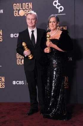 RECORD DATE NOT STATED Christopher Nolan, Emma Thomas in the press room, 81st Annual Golden Globe Awards - Press Room, Beverly Hilton Hotel, Beverly Hills, CA, United States, January 7, 2024. (Photo by: Elizabeth Goodenough Everett Collection) PUBLICATIONXNOTxINxCANxCHNxFRAxITAxJPNxNORxPOLxRUSxESPxUKxUSA