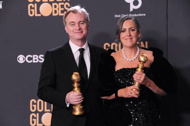RECORD DATE NOT STATED Christopher Nolan, Emma Thomas in the press room, 81st Annual Golden Globe Awards - Press Room, Beverly Hilton Hotel, Beverly Hills, CA, United States, January 7, 2024. (Photo by: Elizabeth Goodenough Everett Collection) PUBLICATIONXNOTxINxCANxCHNxFRAxITAxJPNxNORxPOLxRUSxESPxUKxUSA