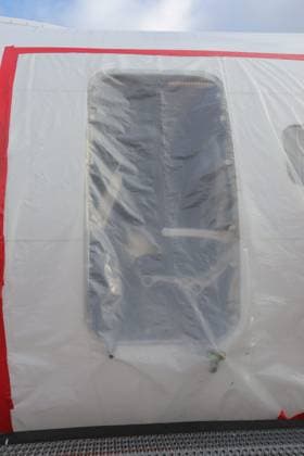 January 8, 2024, Portland, OR, United States: NTSB investigators sealed off the failed door plug of Alaska Airlines Flight 1282, a Boeing 737-9 MAX commercial aircraft, January 7, 2024 in Portland, Oregon. The aircraft suffered a blowout of a door plug on January 5th resulting in uncontrolled decompression of the aircraft and forcing an emergency landing. Portland United States - ZUMAator 20240108_zaa_p138_001 Copyright: xNtsb NationalxTransportationx