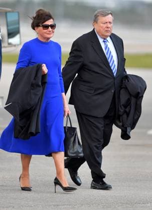 WEST PALM BEACH, FL - JANUARY 17: Just one day after his historic impeachment trial started, US President Donald Trump with his wife First Lady Melania Trump and their son Barron Trump wave and greet supporters as they arrive on Air Force One at the Palm Beach International Airport. President Trump will then participate in a roundtable with Republican supporters at Mar-a-Lago, followed by a joint finance committee dinner on Friday night on January 17, 2020 in West Palm Beach, Florida....People: Amalija and Viktor Knavs, the parents of first lady Melania Trump West Palm Beach United States Of America - ZUMAs214 20200117_aba_s214_004 Copyright: xSMGx