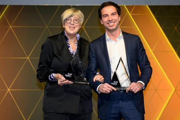 39th Manager of the Year 2023 LAEKEN, BELGIUM - JANUARY 10 : 39th edition of Manager of the Year. The Trends Manager of the Year is an initiative of Trends in collaboration with Kanaal Z. For the 39th time already, Trends is awarding the Trends Manager of the Year trophy to the manager whose company has made a valuable contribution to the Flemish economy and has played a pioneering role in it. Winners Lieve Mastery CEO Euroclear and Michael Labor CEO of PMsweet pictured on JANUARY 10, 2024 in Laeken, Belgium, 10 1 24 Laeken Belgium  Copyright: xPhilipxReynaersx
