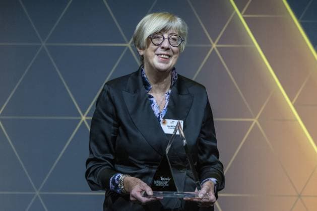 Euroclear s Lieve Mostrey pictured during the 39th award ceremony for the Manager of the Year, Wednesday 10 January 2024 in Brussels. Flemish business magazine Trends, french-speaking counterpart Trends-Tendance, in collaboration with television channel Kanaal Z Canal Z, have a yearly tradition of electing a Flemish and a French-speaking manager of the year.  NICOLASxMAETERLINCK 83757726