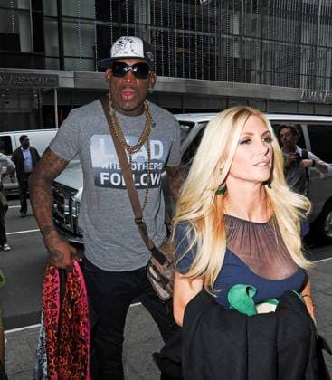Dennis Rodman and Brande Roderick head back into the boardroom to begin filming for The Celebrity Apprentice All Stars in New York City NEW YORK, NEW YORK - Monday October 15, 2012. The cast of The Celebrity Apprentice All Stars head back into the boardroom to begin filming for the 13th season in New York City. , Credit:Hall Pena, PacificCoastNews.com Avalon USA, New York  Copyright: xHall Pena,xPacificCoastNews.comx xAvalonx 0527832972