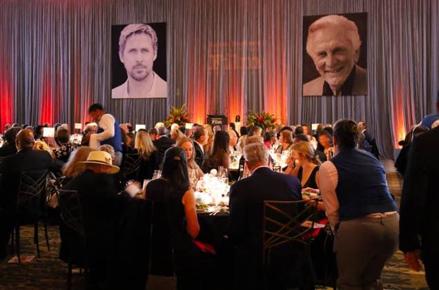 January 13, 2024, Santa Barbara, California, U.S.A: Images of Ryan Gosling and Kirk Douglas the blue curtain during the Kirk Douglas Award for Excellence in Film fundraising gala for the Santa Barbara International Film Festival 2024, on January 13. The exclusive dinner event was held at the Ritz-Carlton Hotel, Santa Barbara. Santa Barbara U.S.A - ZUMAk144 20240113_znp_k144_062 Copyright: xAmyxKatzx