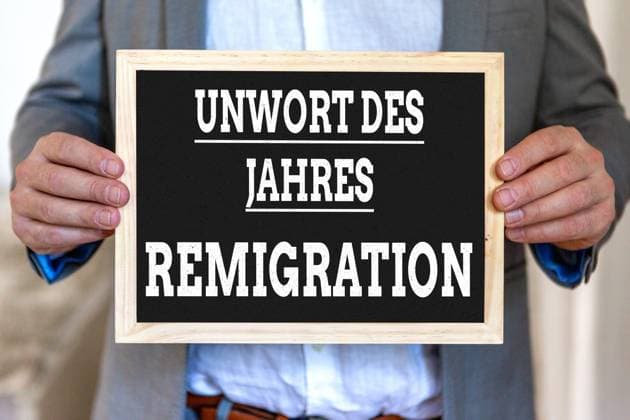 15 January 2024: Remigration, the bad word of the year 2023 PHOTOMONTAGE *** Remigration, das Unwort des Jahres 2023 FOTOMONTAGE