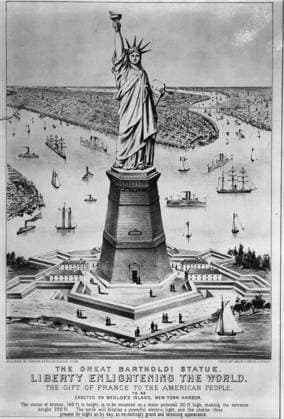 Great Bartholdi Statue, Liberty Enlightening the World This Currier and Ives lithograph successfully depicts what it was thought the Statue of Liberty would look like in the New York harbor. New York City NY United States EDITORIAL USE ONLY Copyright: xx 1880.0016 x picturehistory000738