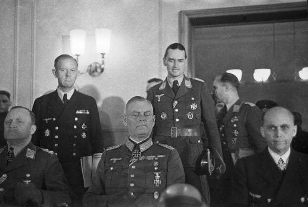 WWII SURRENDER ACT BERLIN 1696 08.05.1945 Nazi commanders headed by General Field Marshal Keitel signing the act on Germany s surrender in Berlin. Georgij Sputnik Karlshorst Germany  Copyright: xGeorgijx