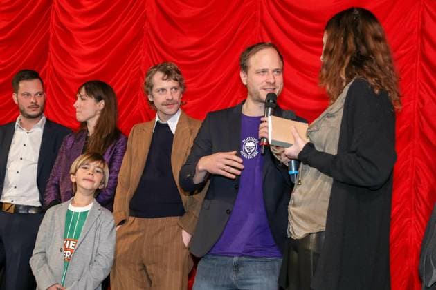 17 01 2024, Gartenbaukino, RICKERL MUSIK IS HÖCHSTENS A HOBBY Premiere , Absolute premiere highlight by Adrian Goiginger in the picture Agnes Hausmann, David VOODOO JÜRGENS Öllerer, Ben Winkler, Adrian Goiginger, a d stage, RICKERL MUSIK IS HÖCHSTENS A HOBBY Premiere