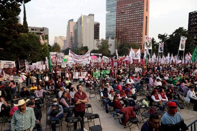 Mexico™s Presidential Candidate Claudia Sheinbaum in Closing Pre Campaign Rally January 18, 2024, Mexico City, Mexico: Thousands of supporters of the pre-candidate for the presidency of Mexico for the Let s keep making history coalition, Claudia Sheinbaum Pardo, at the closing of her pre-campaign for the sole candidacy for the presidency of Mexico for the party National Regeneration Movement, Green Party and Labor Party, at the Monument to the Revolution in Mexico City. on January 18, 2024 in Mexico City, Mexico (Photo by Luis Barron Eyepix Group). Copyright: xLuisxBarronx xEyepixxGroupx LB_18012024_109564