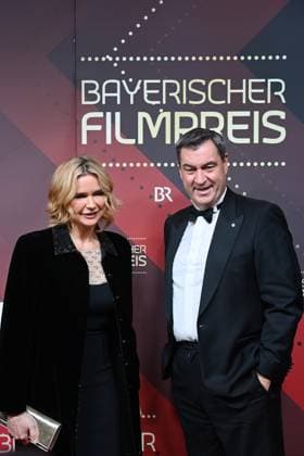 Veronica FERRES Actress , Markus SOEDER State Premier of Bavaria and CSU Chairman Red Carpet,Bavarian Film Award 2023 on 19 09 2024 at the Prinzregententheater in Munich