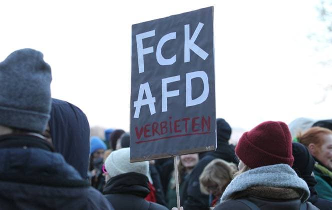 Demonstration unter dem Motto: Hamburg steht auf - gegen Rechtsextremismus und neonazistische Netzwerke am Jungfernstieg und in den angrenzenden Straßen in der Hamburger Innenstadt. Über 50.000 Menschen protestierten am Freitagnachmittag gegen Rechtsextremismus. Hintergrund der Demonstration war das Treffen von Rechtsextremisten mit Unternehmern und unter anderem auch Funktionären der Partei Alternative für Deutschland (AFD) in Potsdam. Altstadt Hamburg *** Demonstration under the motto Hamburg stands up against right-wing extremism and neo-Nazi networks on Jungfernstieg and in the adjacent streets in Hamburg city center More than 50,000 people protested against right-wing extremism on Friday afternoon The background to the demonstr