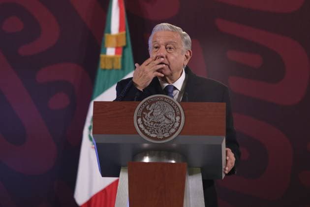 Mexico™s President Lopez Obrador News Conference January 19, 2024, Mexico City, Mexico: Mexico™s President, Andres Manuel Lopez Obrador gesticulates during his briefing news conference at National Palace. on January 19, 2024 in Mexico City, Mexico. (Photo by Ismael Rosas Eyepix Group) Copyright: xIsmaelxRosas xEyepixxGroupx IR_19012024_109591