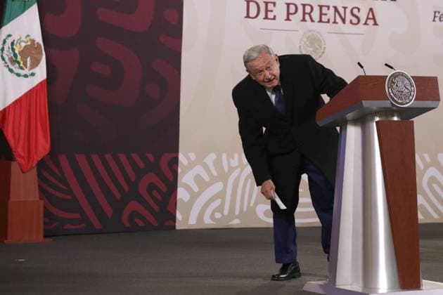 Mexico™s President Lopez Obrador News Conference January 19, 2024, Mexico City, Mexico: Mexico™s President, Andres Manuel Lopez Obrador reacts during his briefing news conference at National Palace. on January 19, 2024 in Mexico City, Mexico. (Photo by Ismael Rosas Eyepix Group) Copyright: xIsmaelxRosas xEyepixxGroupx IR_19012024_109594