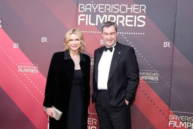 Bavarian Film Award 2023 Dr Markus Söder with Veronica Ferres on the red carpet Presentation of the 45 Bavarian Film Award 2023 on 19 01 2024 at the Prinzregententheater in Munich Bavaria, Germany