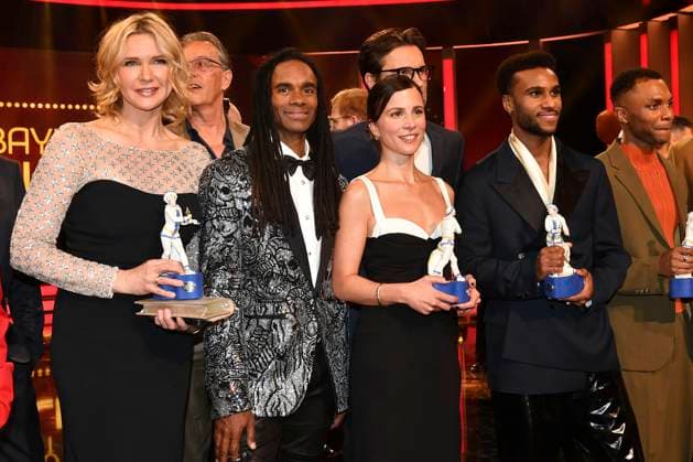 Veronica Ferres, Fabrice Morvan, Aylin Tezel, Simon Verhoeven, Tijan Njie and Elan Ben Ali at the presentation of the 45 Bavarian Film Award 2023 in the Prinzregententheater Munich, 19 01 2024 Foto:xB.xInsingerx xFuturexImagex filmpreis_4165