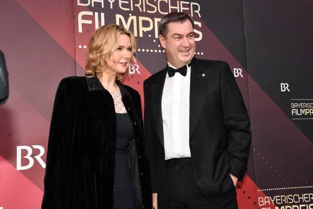 Veronica Ferres and Markus Söder Presentation of the Bavarian Film Award Prinzregenten Theater Munich 19 January 2024