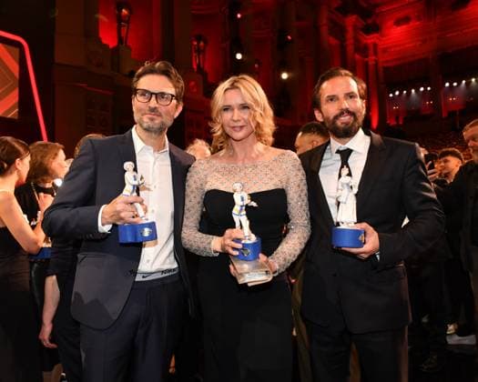 Simon Verhoeven, Veronica Ferres and Quirin Berg Presentation of the Bavarian Film Award Party Award Winner Prinzregenten Theater Munich 19 January 2024