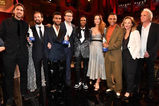 Simon Verhoeven, Tijan Njie, Veronica Ferres, Fabrice Morvan, and Elan Ben Ali Bavarian Film Award Party Award Winner Prinzregenten Theater Munich 19 January 2024