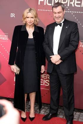 Bavarian Film Award 2023 Dr Markus Söder with Veronica Ferres on the red carpet Presentation of the 45 Bavarian Film Award 2023 on 19 01 2024 at the Prinzregententheater in Munich Bavaria, Germany
