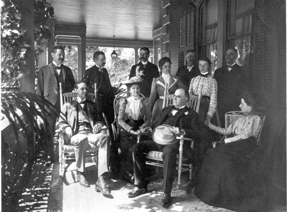 President William McKinley at the Home of the Plunkett Family McKinley sits in a rocking chair, with his hat on his knee. The Plunketts were friends of the McKinleys, who lived in Adams, Massachusetts. EDITORIAL USE ONLY Copyright: xx 25.095 x picturehistory006974