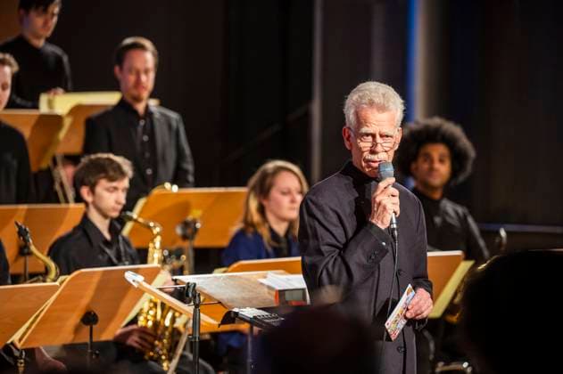18 01 2024 Weimar Concert by the Jazz Orchestra of the Franz Liszt School of Music under the direction of Erik van Lier The well-known Dutch jazz bass trombonist spent several days working with the young musicians of the school on the jazz musician Peter Herbolzheimer, who died in 2010 and under whose direction Erik van Lier played in the legen