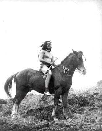 The Old-Time Warrior - Nez Percé A Nez Percé man, wearing a loin cloth and moccasins, is shown here on horseback. EDITORIAL USE ONLY Copyright: xx 1910.0239 EdwardxS.xCurtisx picturehistory009134