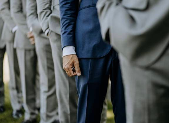 groom s hand in navy suit with groomsmen in gray suits Bar Harbor, Maine, United States CR_SSNF240120C-1300152-01
