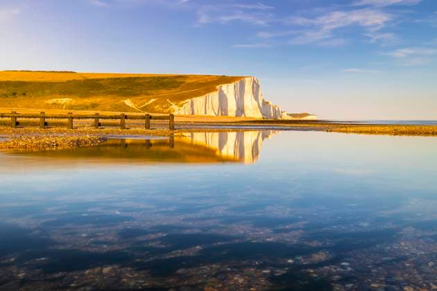 Seven Sisters chalk cliffs at sunset, South Downs National Park, East Sussex, England, United Kingdom, Europe Copyright: carloxalbertoxconti 1369-117