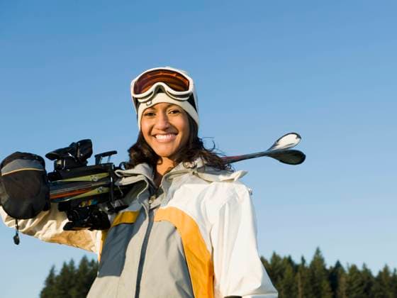 Mixed race woman holding skis Portland, OR, 21.12.2023, model released, TTBB_BLD072644.jpg, 20-24 years, african ethnicity, blue sky, clear sky, color image, confidence, copy space, day, goggles, happy, holding, horizontal, latin american and hispanic ethnicity, latina, lifestyle, looking at camera, low angle view, mexican ethnicity, mixed race person, native american ethnicity, one person, one young woman only, outdoors, people, photography, portrait, posing, recreation, ski, skier, skiing, smiling, snow skiing, sports, standing, vacation, waist up, winter, woman, young adult, minority, minorities20s, 20-25, 20-30, 20s, 25-30, accessory, adult, african, african american, african-american, afro american, afro-american, american indian, amu Copyright: xErikxIsaksonx