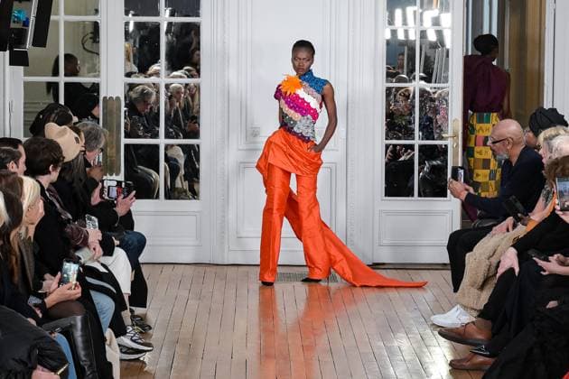 PFW - Imane Ayissi Runway A model walks the runway upon Imane Ayissi show as part of Paris Fashion Week Haute Couture Spring Summer 2024, on January 22, 2024 in Paris, France. Photo by Jana Call me J ABACAPRESS.COM Paris France  Copyright: xJanaxCallxmexJ ABACAx
