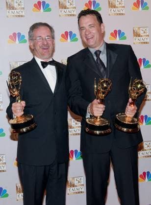 54th Annual Primetime Emmy Awards - Press Room Tom Hanks and Steven Spielberg, backstage at the 54th Annual Primetime Emmy Awards at the Shrine Auditorium in Los Angeles. September 22, 2002. Photo by Tsuni iPhoto.ca Los Angeles CA United States EDITORIAL USE ONLY Copyright: x xTsunix2003x IPTSDV031503544 xTsunix IPTSDV031503544