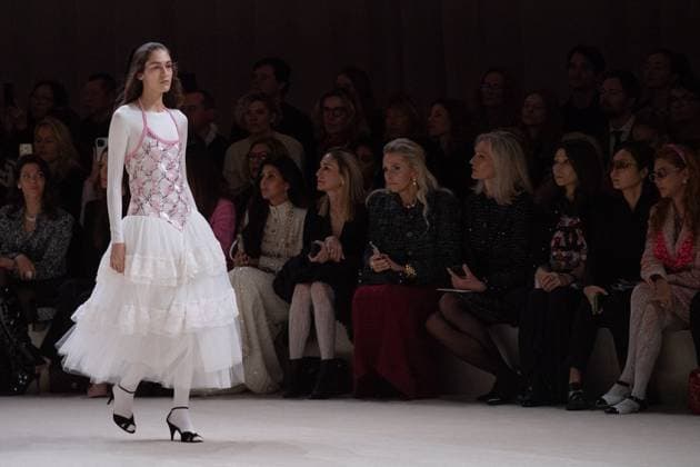PFW Chanel Runway A model walks the runway during the Chanel Haute Couture Spring Summer 2024 show as part of Paris Fashion Week in Paris, France on January 23, 2024. Photo by Aurore Marechal ABACAPRESS.COM Paris France  Copyright: xMarechalxAurore ABACAx