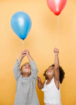 Black children holding helium balloons Jersey City, New Jersey, USA, 21.12.2023, model released, TTBB_BLD085140.jpg, 2-3 years, african-american ethnicity, arms raised, balloon, boy, boys, brother, brunette, carefree, celebration, childhood, color image, curiosity, cut out, enjoying, friend, front view, fun, girl, girls, helium balloon, holding, indoors, innocence, looking up, people, photography, playing, preschooler, reaching, side view, sister, together, twin, two objects, two people, vertical, waist up, wall, yellow, minority, minorities2, african, african american, african ethnicity, african-american, afro american, afro-american, appreciating, arm, black, brown hair, buddy, celebrating, cheerful, child, children, chum, color, colour, Copyright: xJGI JamiexGrillx