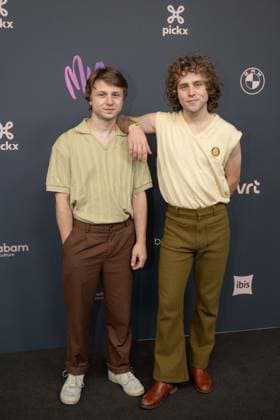 Compact Disk Dummies brothers Janus Coorevits and Lennert Coorevits pose for the photographer at the 16th edition of the MIA s (Music Industry Award) award show, in Antwerp, Wednesday 24 January 2024. The Music Industry Awards are the Flemish Music prizes handed out by the VRT and VI.BE.  JONASxROOSENS 84565992