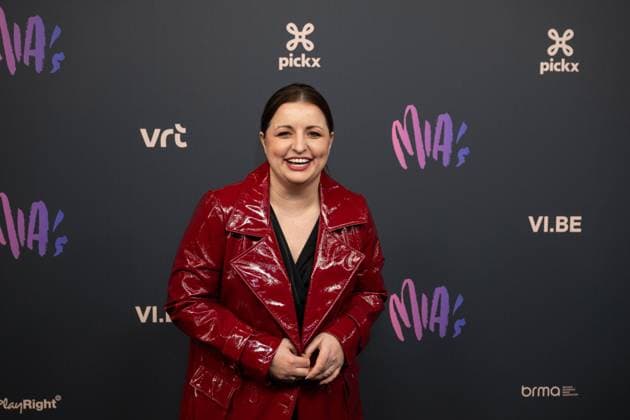 weather presenter Jacotte Brokken pictured on the red carpet at the 16th edition of the MIA s (Music Industry Award) award show, in Antwerp, Wednesday 24 January 2024. The Music Industry Awards are the Flemish Music prizes handed out by the VRT and VI.BE.  JONASxROOSENS 84569537