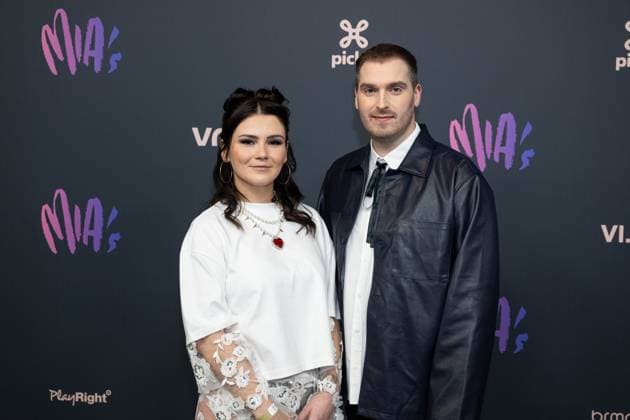 Kato Callebaut and Tom Dice of The Starlings pictured on the red carpet at the 16th edition of the MIA s (Music Industry Award) award show, in Antwerp, Wednesday 24 January 2024. The Music Industry Awards are the Flemish Music prizes handed out by the VRT and VI.BE.  JONASxROOSENS 84571008