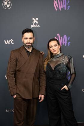 singer Metejoor aka Joris van Rossem (L) and an unidentified woman pictured on the red carpet at the 16th edition of the MIA s (Music Industry Award) award show, in Antwerp, Wednesday 24 January 2024. The Music Industry Awards are the Flemish Music prizes handed out by the VRT and VI.BE.  JONASxROOSENS 84571176