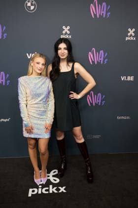 actress Apollonia Sterckx and actress Ivana Noa pictured on the red carpet at the 16th edition of the MIA s (Music Industry Award) award show, in Antwerp, Wednesday 24 January 2024. The Music Industry Awards are the Flemish Music prizes handed out by the VRT and VI.BE.  JONASxROOSENS 545467