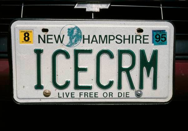 This is a vanity license plate from New Hampshire that says Ice Cream. This is a vanity license plate from New Hampshire that says Ice Cream. <br>Model Release: No<br>Property Release: No EDITORIAL USE ONLY Copyright: xx VOA2-636 JosephxSohmx voaphotos013039