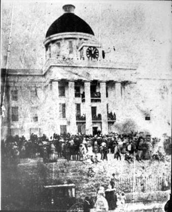 Jefferson Davis Inauguration This was the scene as Jefferson Davis was inaugurated President of the Confederacy in Montgomery, Alabama. The Confederate capital would later be moved to Richmond, Virginia. Montgomery AL United States EDITORIAL USE ONLY Copyright: xx 1860.0177 x picturehistory019247